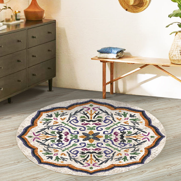 Lisslune | Unique Flower Pattern Rug Colorful Moroccan Rug Polyester Pet Friendly Non-Slip Back Washable Rug for the Living Room