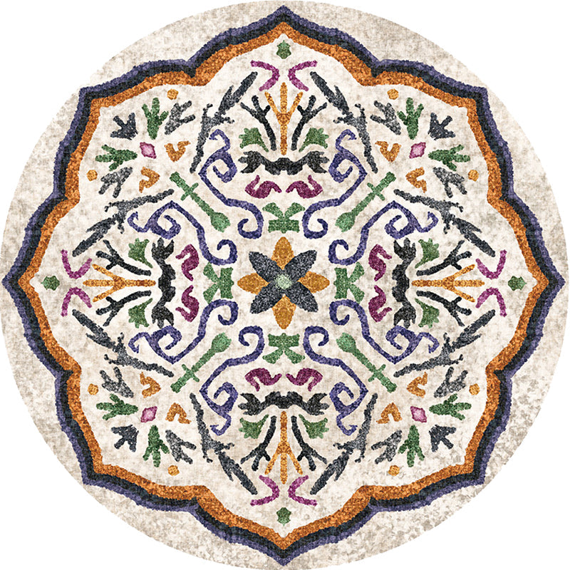 Lisslune | Unique Flower Pattern Rug Colorful Moroccan Rug Polyester Pet Friendly Non-Slip Back Washable Rug for the Living Room