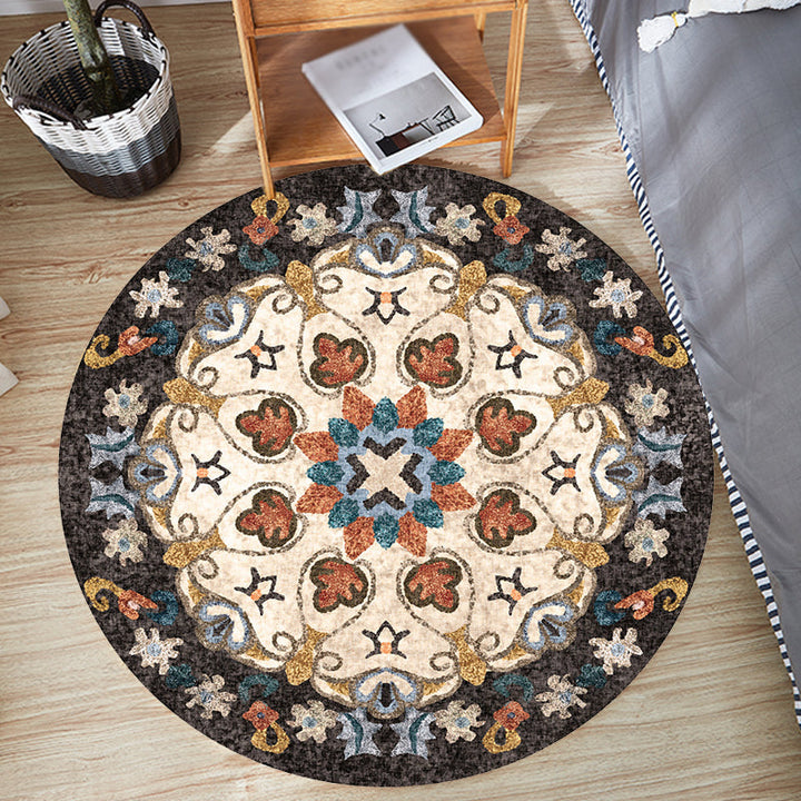 Lisslune | Unique Flower Pattern Rug Colorful Moroccan Rug Polyester Pet Friendly Non-Slip Back Washable Rug for the Living Room