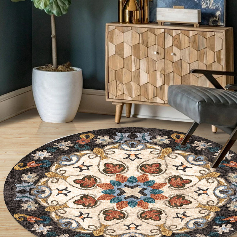 Lisslune | Unique Flower Pattern Rug Colorful Moroccan Rug Polyester Pet Friendly Non-Slip Back Washable Rug for the Living Room