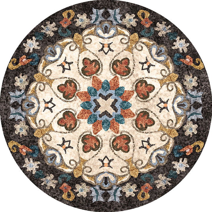 Lisslune | Unique Flower Pattern Rug Colorful Moroccan Rug Polyester Pet Friendly Non-Slip Back Washable Rug for the Living Room