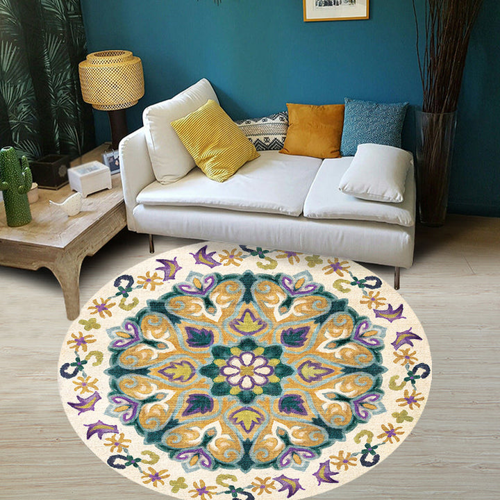 Lisslune | Unique Flower Pattern Rug Colorful Moroccan Rug Polyester Pet Friendly Non-Slip Back Washable Rug for the Living Room