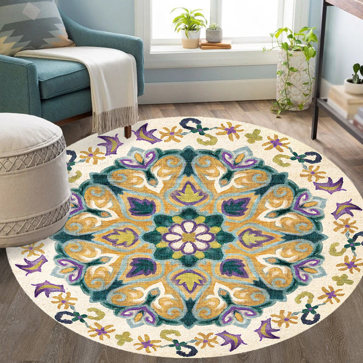 Lisslune | Unique Flower Pattern Rug Colorful Moroccan Rug Polyester Pet Friendly Non-Slip Back Washable Rug for the Living Room