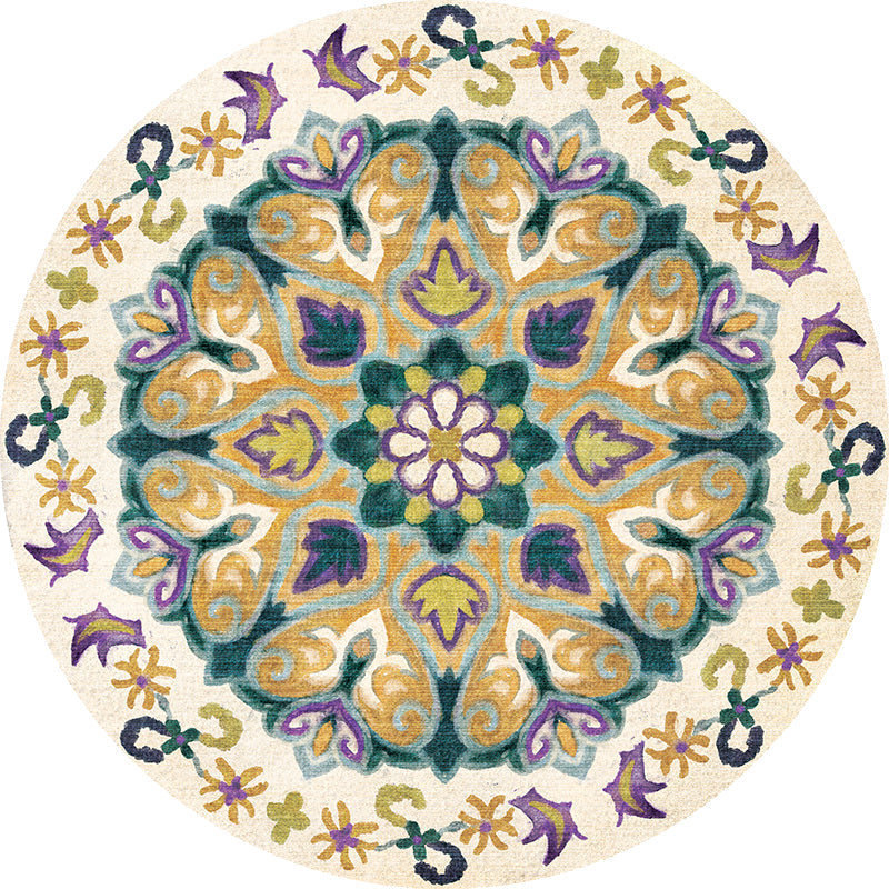 Lisslune | Unique Flower Pattern Rug Colorful Moroccan Rug Polyester Pet Friendly Non-Slip Back Washable Rug for the Living Room