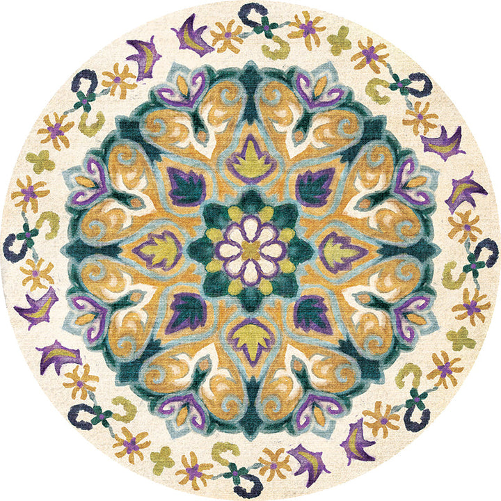 Lisslune | Unique Flower Pattern Rug Colorful Moroccan Rug Polyester Pet Friendly Non-Slip Back Washable Rug for the Living Room