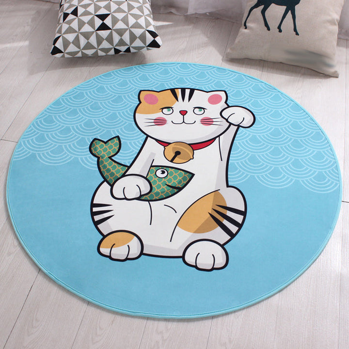 Lisslune | Kids Cat Pattern Rug Blue and Pink Polyester Rug Washable Pet-Friendly Non-Slip Rug for the Children's Room