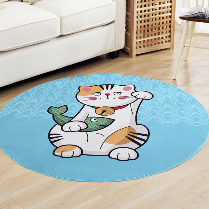 Lisslune | Kids Cat Pattern Rug Blue and Pink Polyester Rug Washable Pet-Friendly Non-Slip Rug for the Children's Room