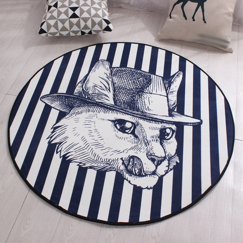 Lisslune | Kids Cat Pattern Rug Blue and Pink Polyester Rug Washable Pet-Friendly Non-Slip Rug for the Children's Room