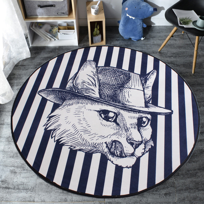 Lisslune | Kids Cat Pattern Rug Blue and Pink Polyester Rug Washable Pet-Friendly Non-Slip Rug for the Children's Room