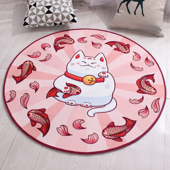 Lisslune | Kids Cat Pattern Rug Blue and Pink Polyester Rug Washable Pet-Friendly Non-Slip Rug for the Children's Room
