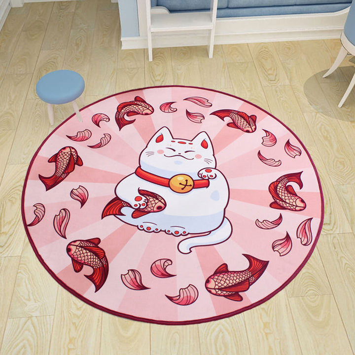 Lisslune | Kids Cat Pattern Rug Blue and Pink Polyester Rug Washable Pet-Friendly Non-Slip Rug for the Children's Room