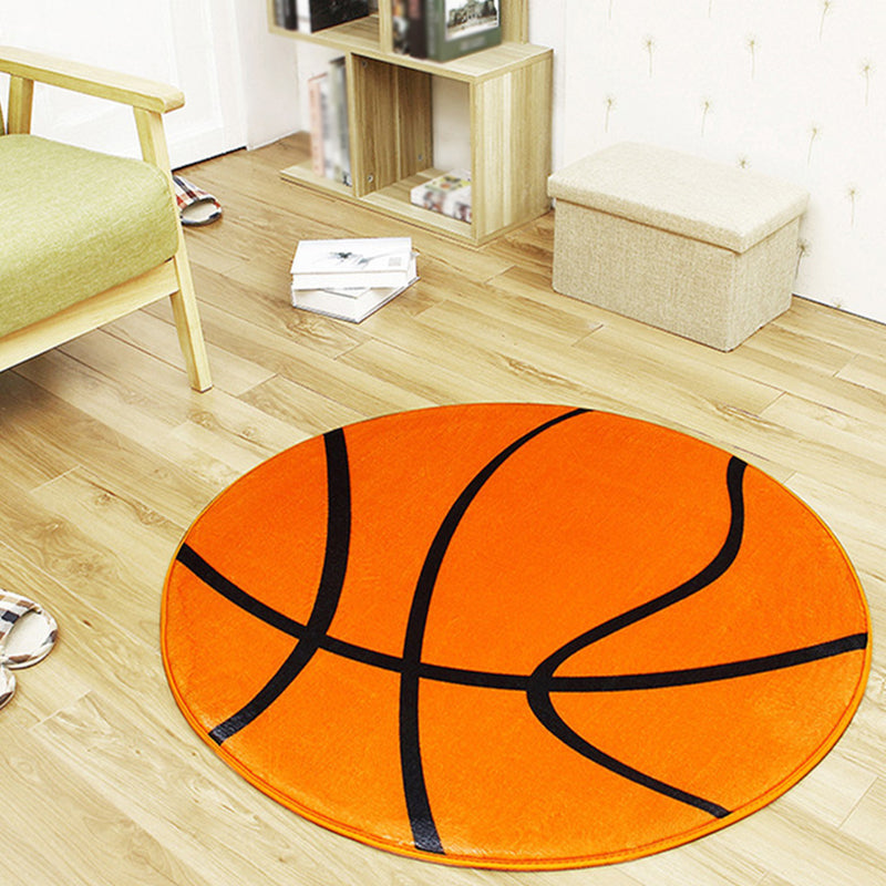 Lisslune | White and Red Children's Carpet Polyester Basketball and Soccer Pattern Rug Pet Friendly Washable Non-Slip Backing Rug for Decoration
