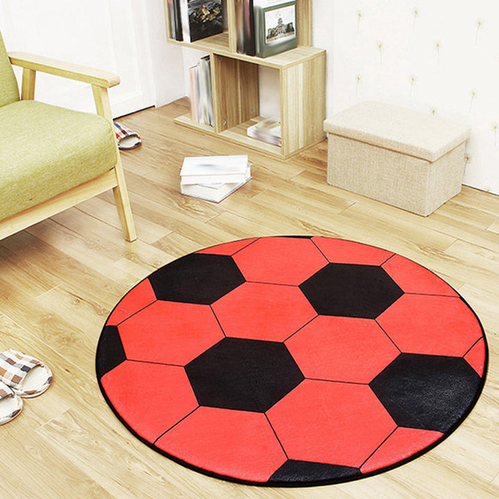 Lisslune | White and Red Children's Carpet Polyester Basketball and Soccer Pattern Rug Pet Friendly Washable Non-Slip Backing Rug for Decoration