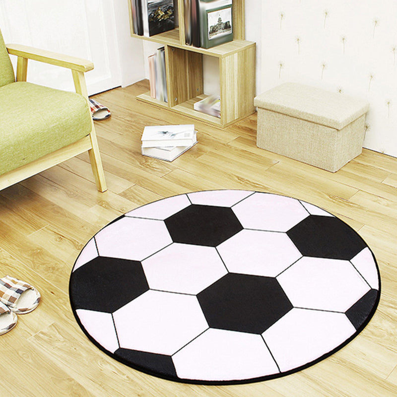 Lisslune | White and Red Children's Carpet Polyester Basketball and Soccer Pattern Rug Pet Friendly Washable Non-Slip Backing Rug for Decoration