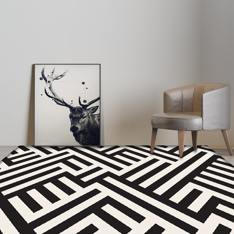 Lisslune | Modern Striped Pattern Carpet Black and White Polyester Carpet Washable Pet Friendly Non-Slip Area Rug for Living Room