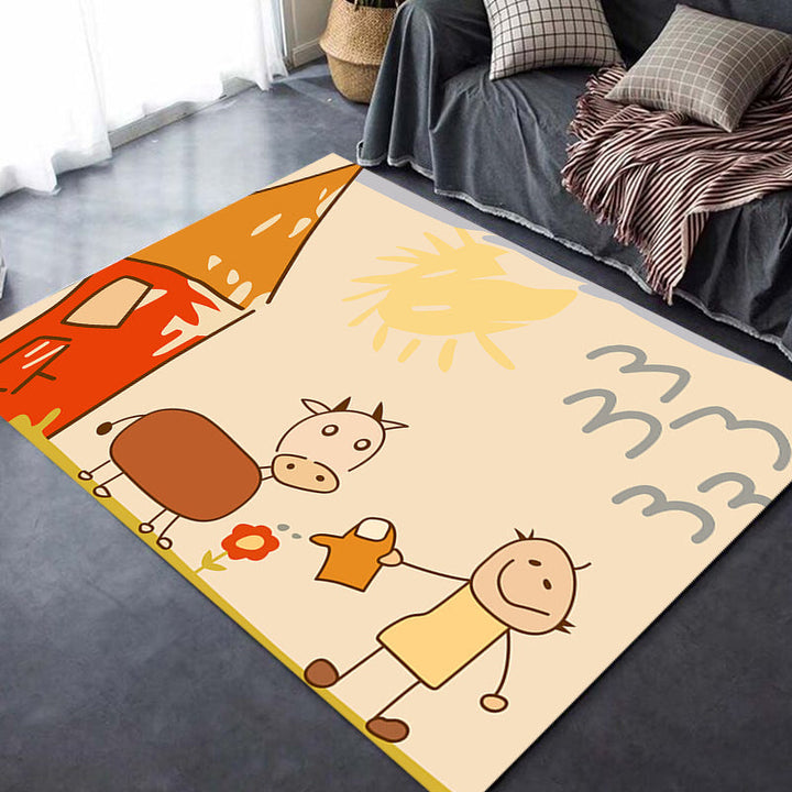 Lisslune | Cute Painting Pattern Rug Orange Kids Rug Polyester Pet Friendly Washable Area Rug for Kids Room