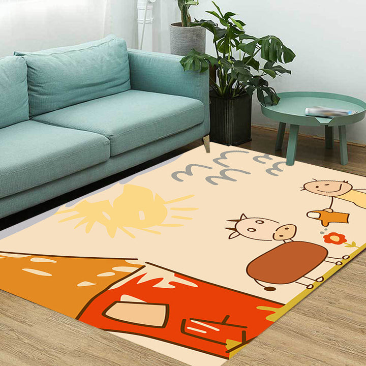 Lisslune | Cute Painting Pattern Rug Orange Kids Rug Polyester Pet Friendly Washable Area Rug for Kids Room