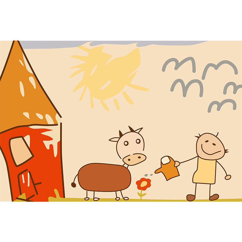 Lisslune | Cute Painting Pattern Rug Orange Kids Rug Polyester Pet Friendly Washable Area Rug for Kids Room