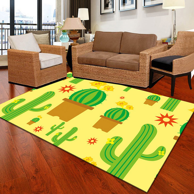 Lisslune | Children Cactus Pattern Rug Black and Green Polyester Rug Washable Pet-Friendly Non-Slip Area Rug for the Children's Room