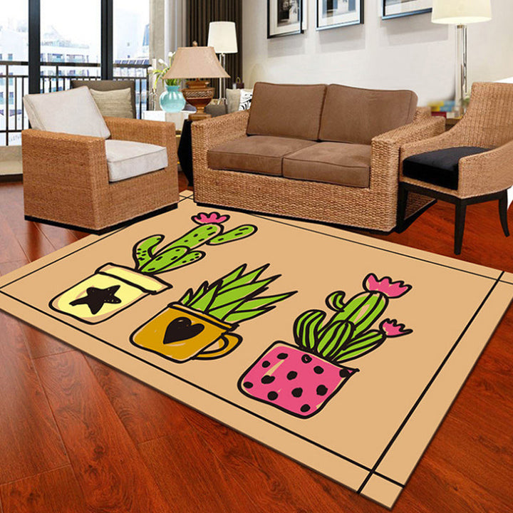 Lisslune | Children Cactus Pattern Rug Black and Green Polyester Rug Washable Pet-Friendly Non-Slip Area Rug for the Children's Room