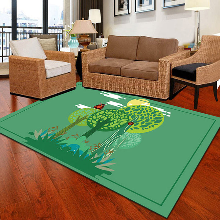 Lisslune | Children Cactus Pattern Rug Black and Green Polyester Rug Washable Pet-Friendly Non-Slip Area Rug for the Children's Room