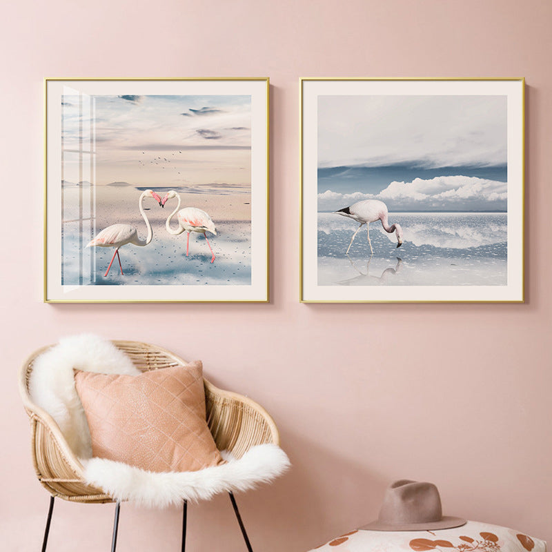 Lisslune | Lake and Flamingo Painting Tropical Style Canvas Wall Print, Multiple Sizes