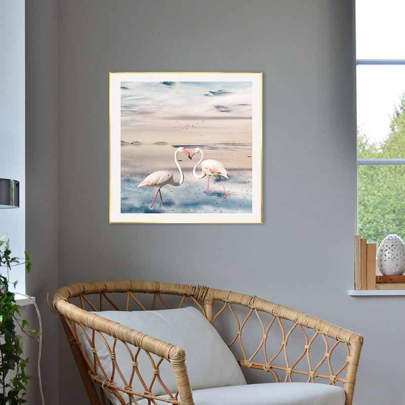 Lisslune | Lake and Flamingo Painting Tropical Style Canvas Wall Print, Multiple Sizes