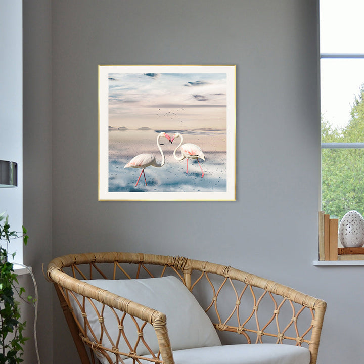 Lisslune | Lake and Flamingo Painting Tropical Style Canvas Wall Print, Multiple Sizes