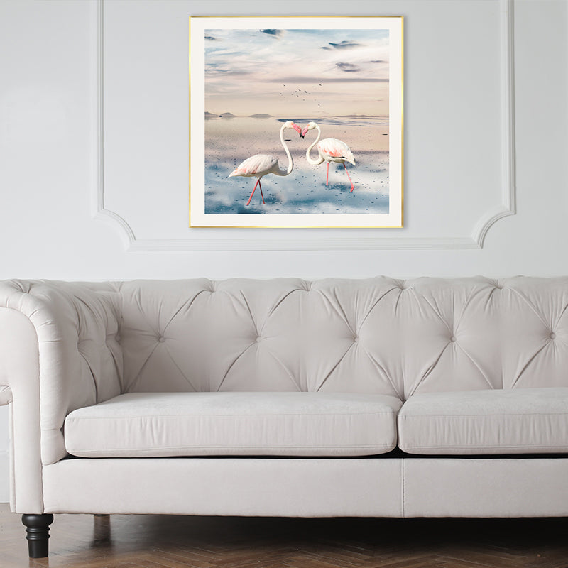 Lisslune | Lake and Flamingo Painting Tropical Style Canvas Wall Print, Multiple Sizes
