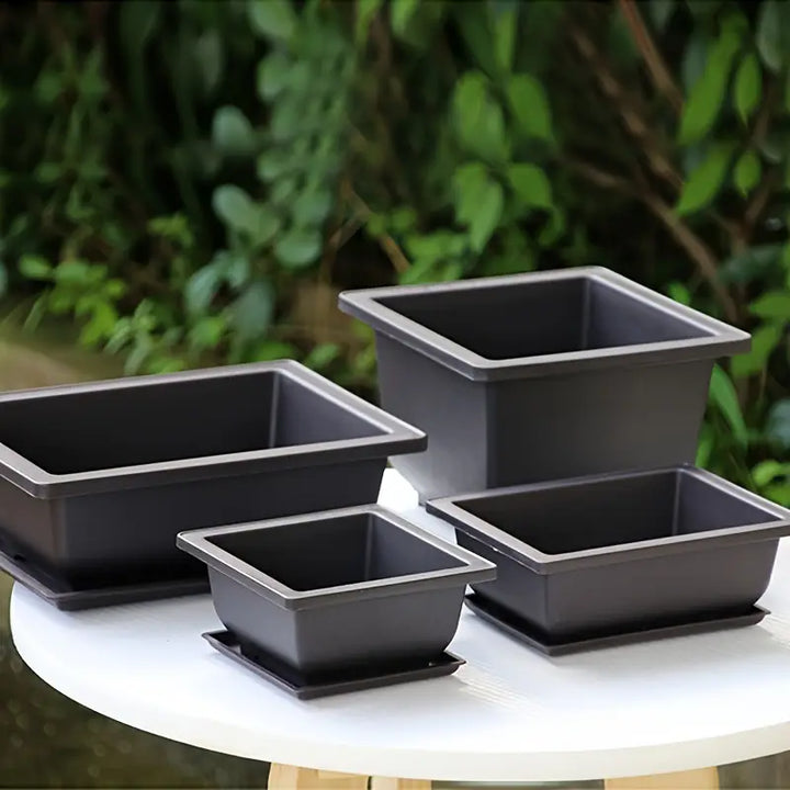 Lisslune | Plant pot with saucer – Rectangular flower pot for garden and balcony