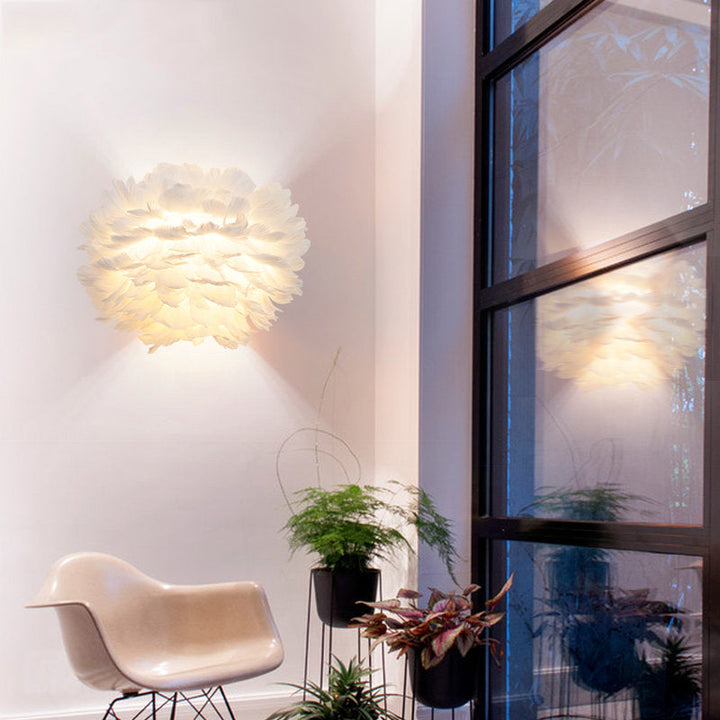 Skørter | Feather Globe Wall Light Modern Romantic Wall Lamp in White for Adult Bedroom Stairs