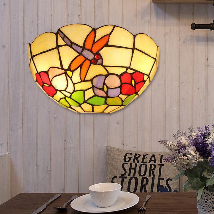 Lisslune | Dragonfly Wall Spotlight Light Lodge Tempered Glass 2 Lamps Wall Mount Light with Bowl Shade