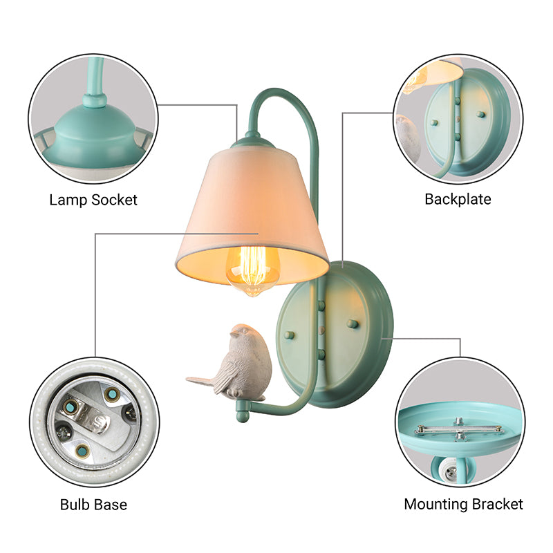 Skørter | Tapered Shade Wall Lamp with Pigeon Deco 1 Main Material Modern Style Wall Lamp