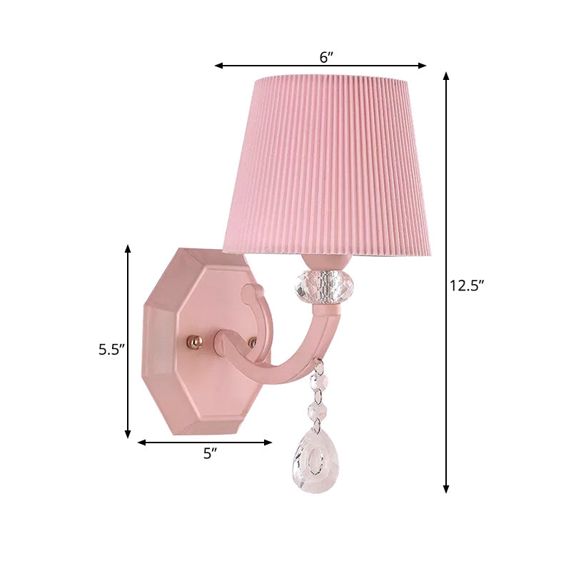 Skørter | Fabric pleated cone light with clear crystal for the girl's room children's wall lamp in pink version