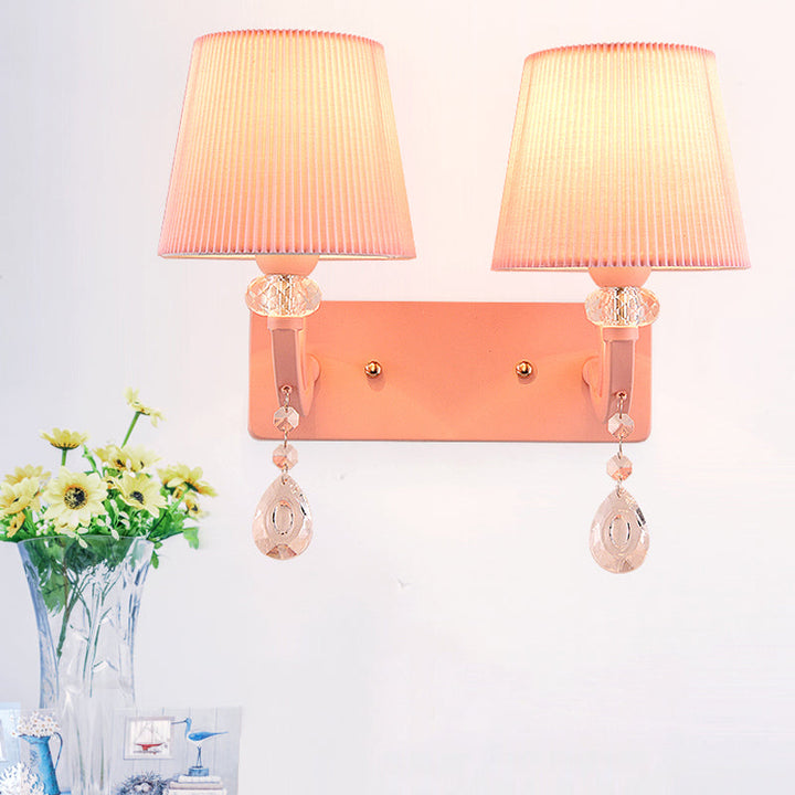 Skørter | Fabric pleated cone light with clear crystal for the girl's room children's wall lamp in pink version
