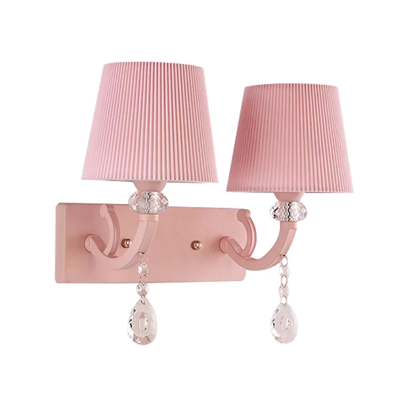 Skørter | Fabric pleated cone light with clear crystal for the girl's room children's wall lamp in pink version