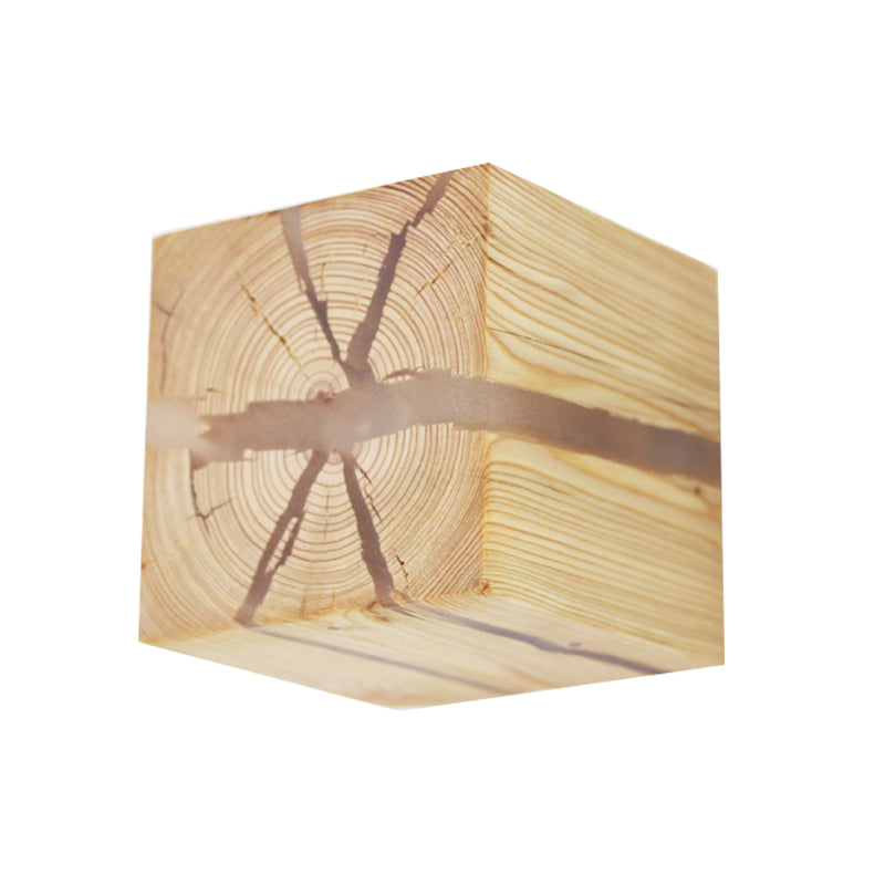 Skørter | Rustic Style Cracked Cube Wall Lamp Wood Wall Light for Children's Room Nursery