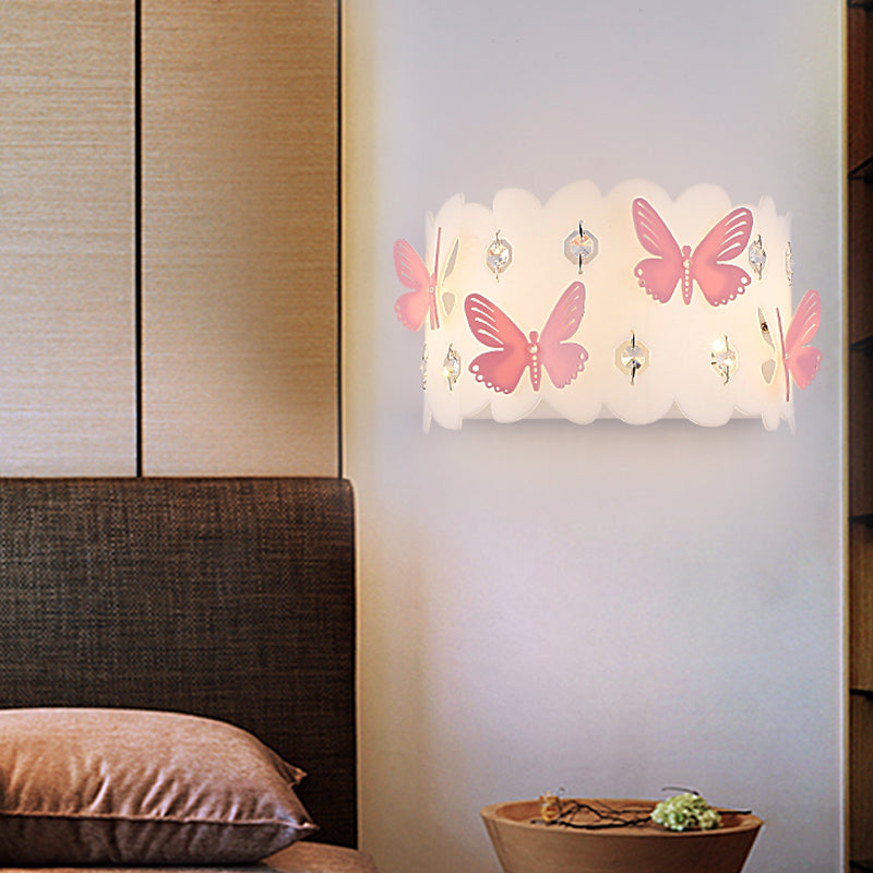 Skørter | Girls Bedroom Wall Light with Etched Pink Butterfly Metal Romantic White Wall Light