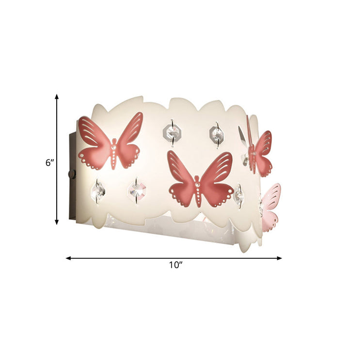 Skørter | Girls Bedroom Wall Light with Etched Pink Butterfly Metal Romantic White Wall Light