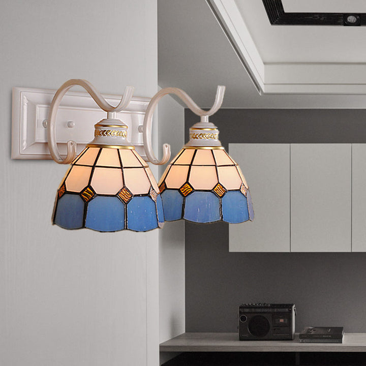 Lisslune | 2 Lights Arched Wall Lamp Mediterranean Stained Glass Vanity Light in White/Black for the Bathroom