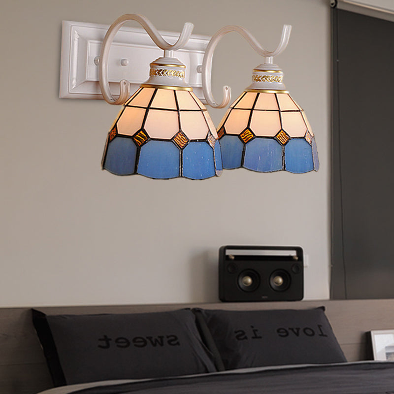 Lisslune | 2 Lights Arched Wall Lamp Mediterranean Stained Glass Vanity Light in White/Black for the Bathroom