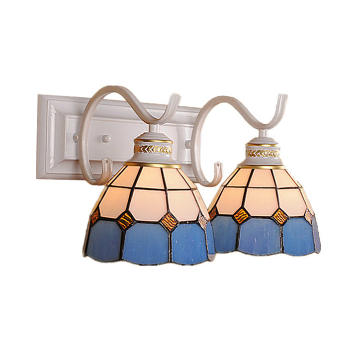 Lisslune | 2 Lights Arched Wall Lamp Mediterranean Stained Glass Vanity Light in White/Black for the Bathroom