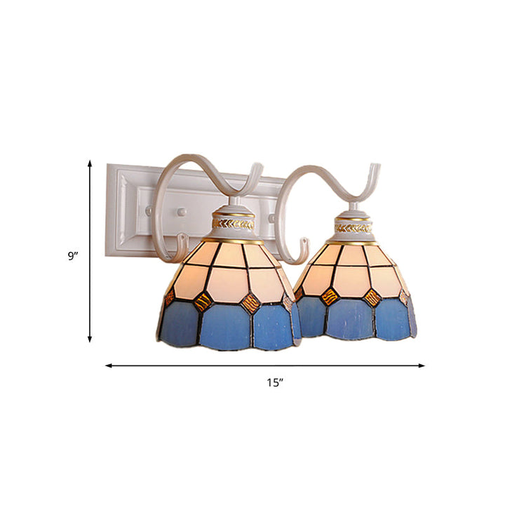 Lisslune | 2 Lights Arched Wall Lamp Mediterranean Stained Glass Vanity Light in White/Black for the Bathroom