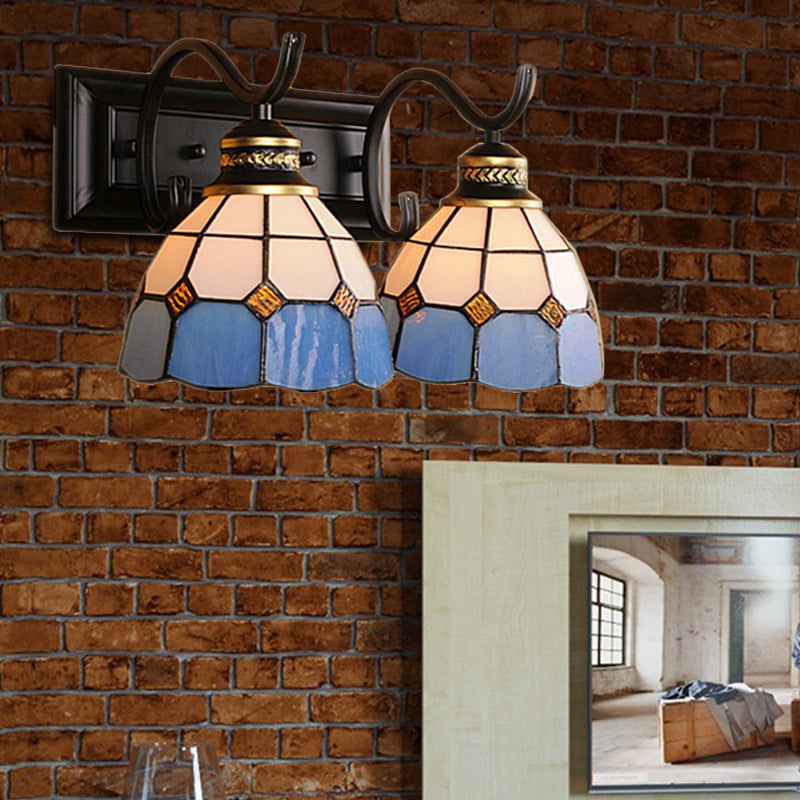 Lisslune | 2 Lights Arched Wall Lamp Mediterranean Stained Glass Vanity Light in White/Black for the Bathroom