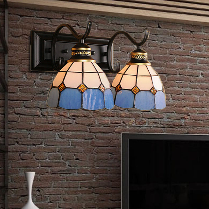 Lisslune | 2 Lights Arched Wall Lamp Mediterranean Stained Glass Vanity Light in White/Black for the Bathroom