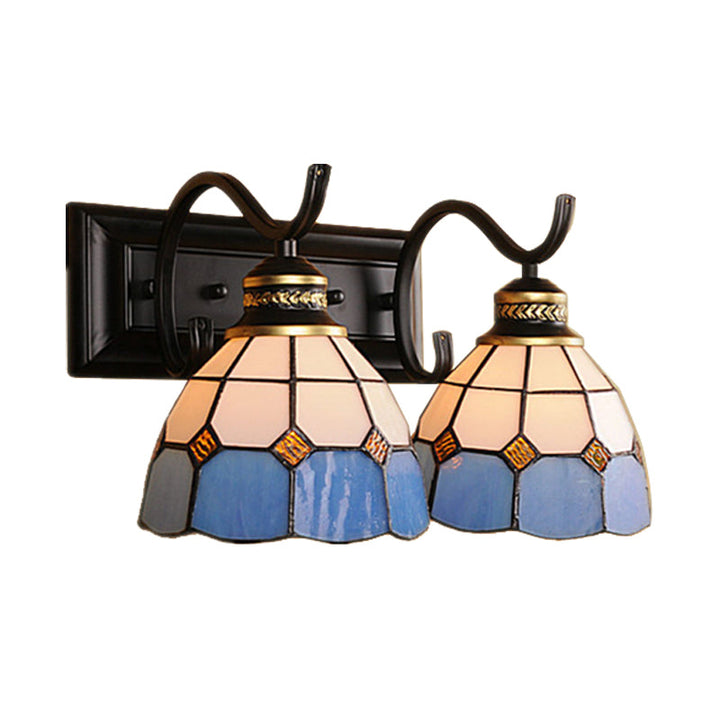 Lisslune | 2 Lights Arched Wall Lamp Mediterranean Stained Glass Vanity Light in White/Black for the Bathroom