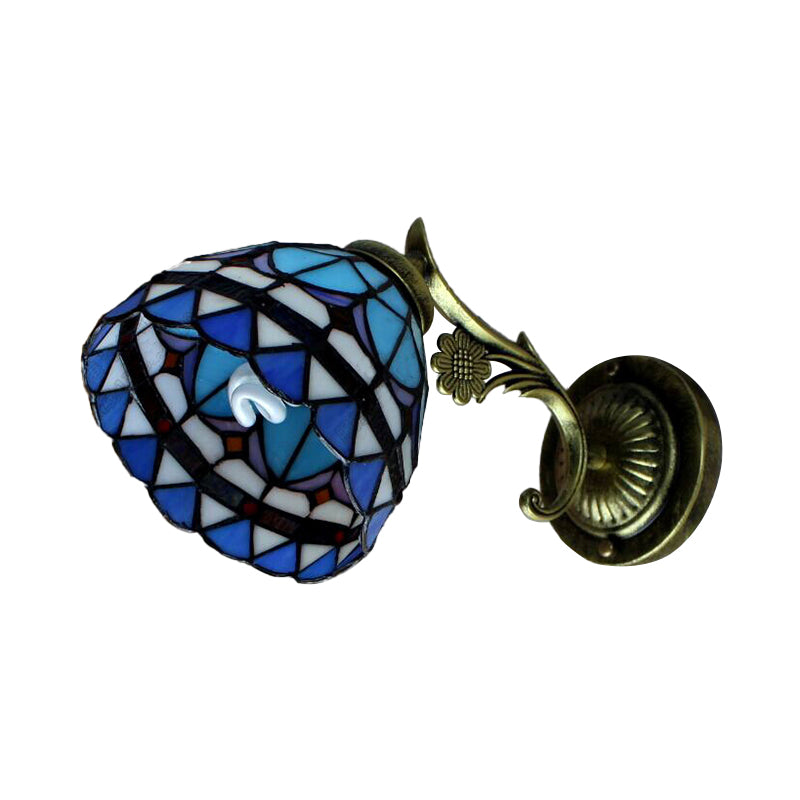 Lisslune | 1 Light Shell Wall Light Baroque Style Stained Glass Wall Mount Light in Blue for Hallway