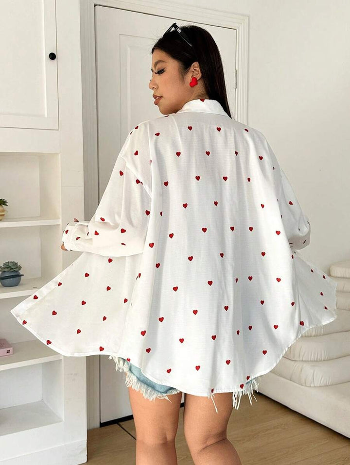 Lisslune | Casual cotton blouse with embroidered hearts for women