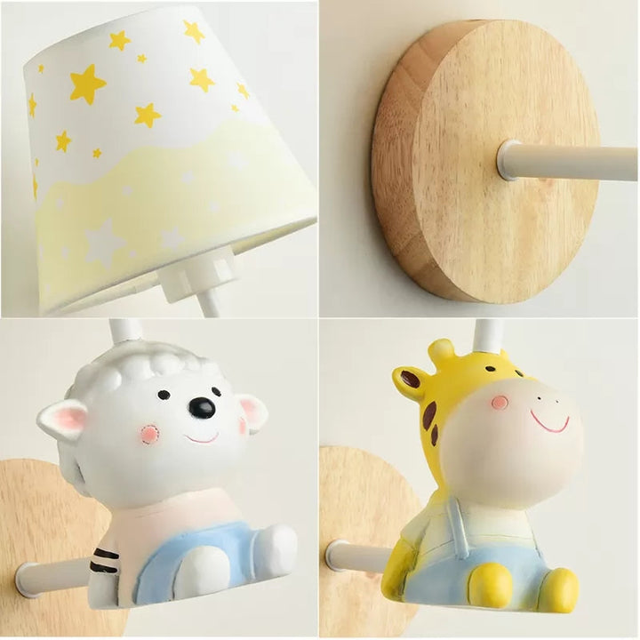 Skørter | Modern Wall Lamp Reduced Shade Single Light Wood Wall Lamp with Animal for Teen