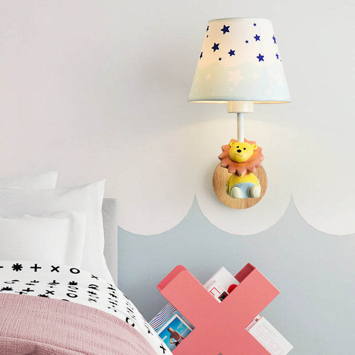 Skørter | Modern Wall Lamp Reduced Shade Single Light Wood Wall Lamp with Animal for Teen